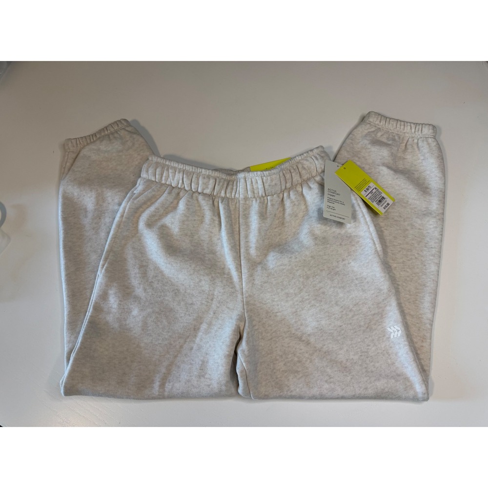 All in Motion Kids Active Comfort Joggers Heather Cream S 6/7 Fleece Pants NEW